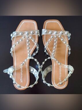 Jeffrey Campbell Silver Studded T-Strap Flat Sandals